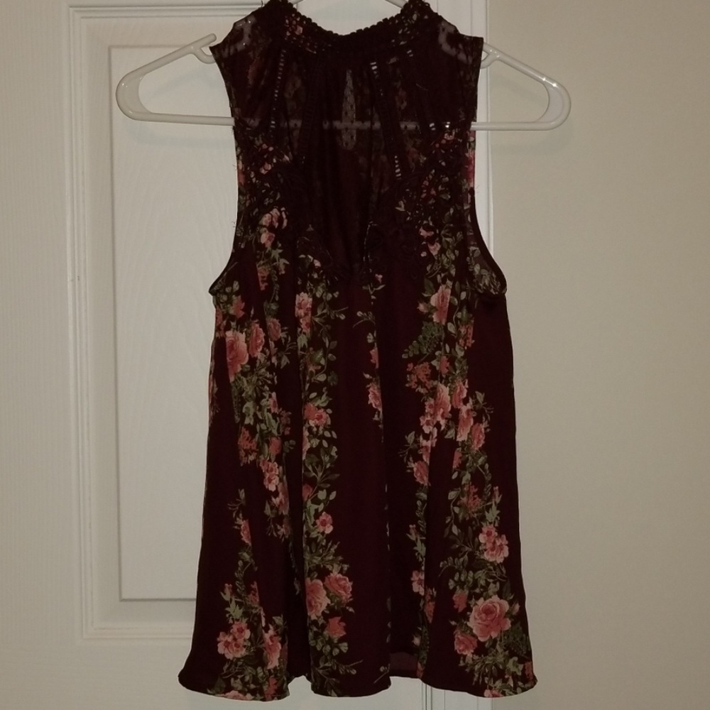 Burgundy Floral Altar'd State Top